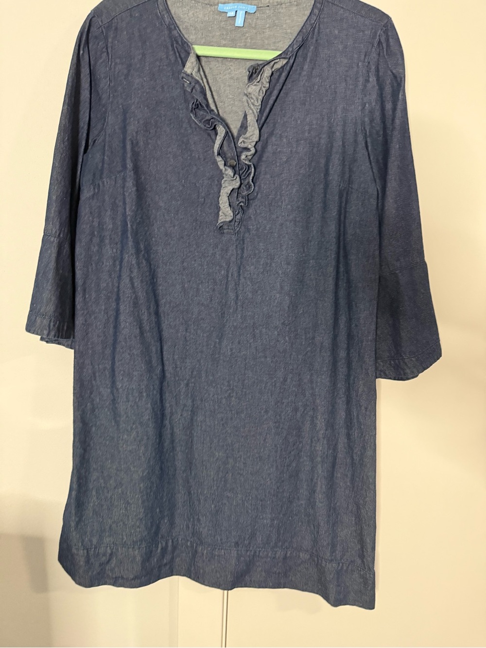 Draper James Indigo Ruffle Henley Tunic Dress